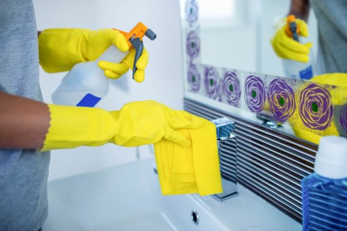Deep cleaning supplies prepared for office maintenance
